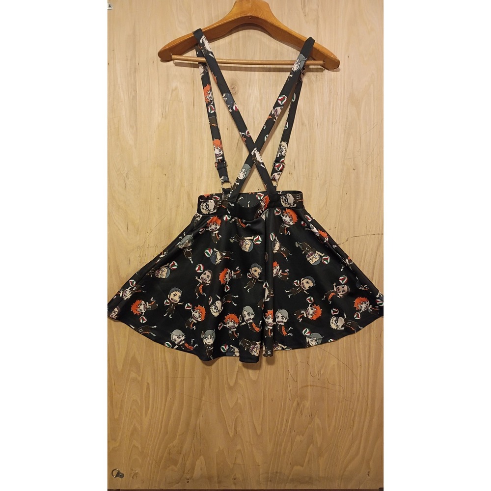Hot Topic Haikyu Anime Chibi Suspender Skirt Black Karasuno Small, Goth Anime.